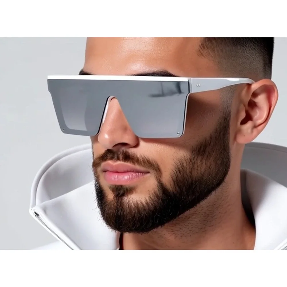 Men‎ Sunglasses Outfit Elegant Rectangular UV400 Protection White Frame Elegant
